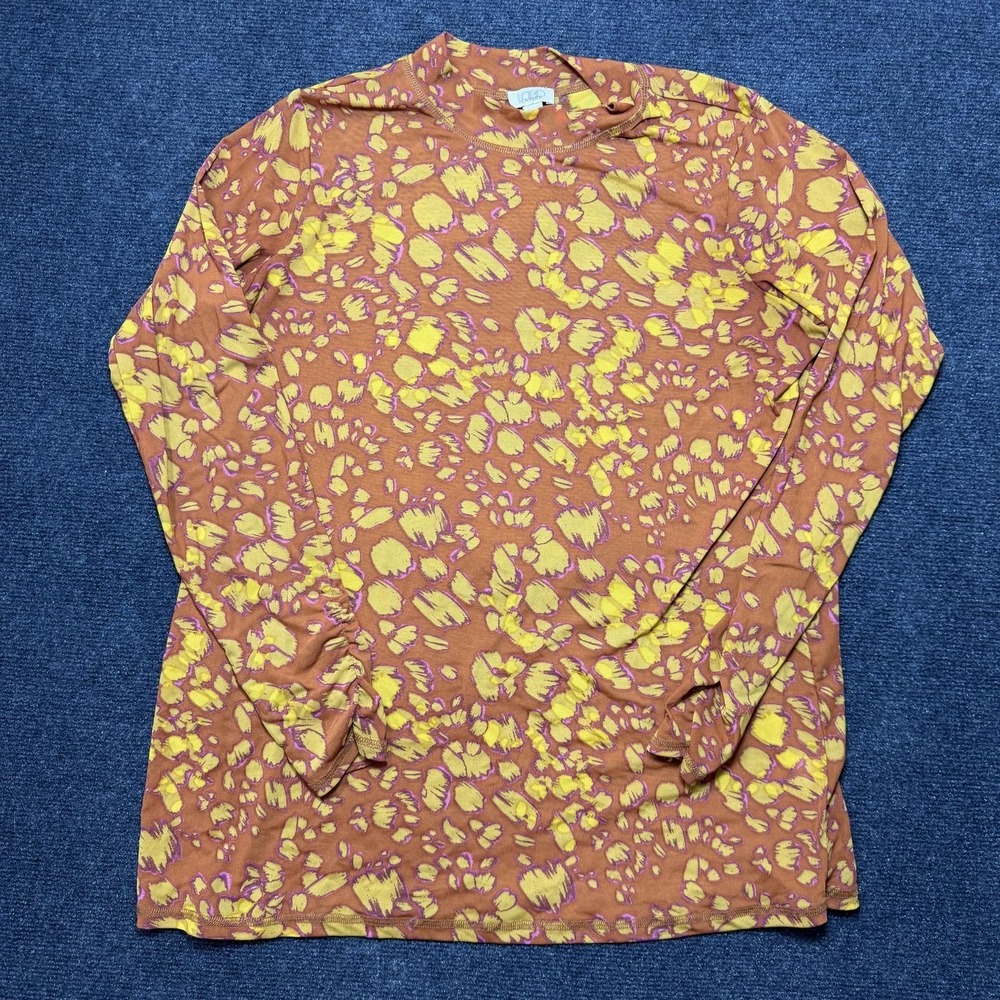 LOGO Layers Shirt Womens 1X Orange Yellow Animal Print Mesh Long Sleeve Top